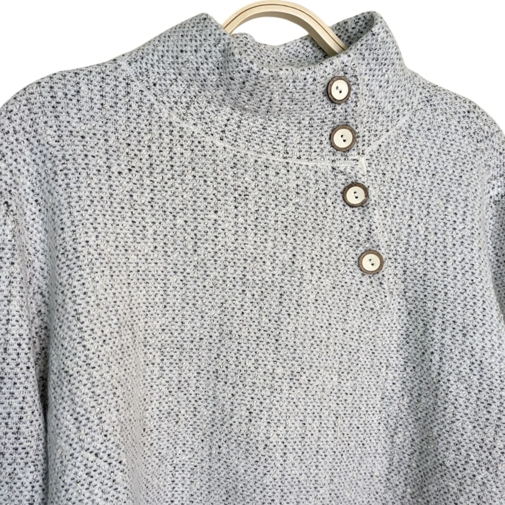Habitat Tweed Sweater XL Gray Mock Neck Pullover Long Sleeve Textured Button - Picture 2 of 9